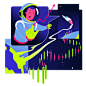 Astronaut above the financial chart clicks on the arrow pointing up Illustration in PNG, SVG