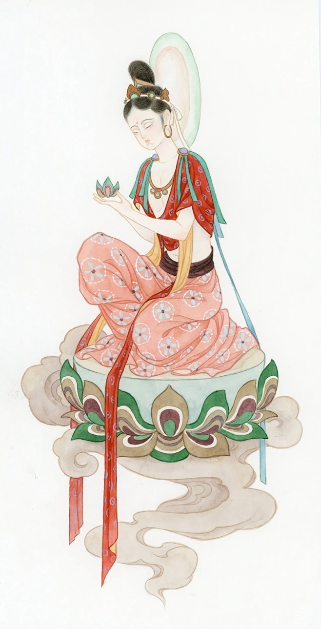 佛教壁画人物手绘图片-2中国风插画水彩国...