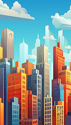 扁平风建筑简约摩天大楼插画