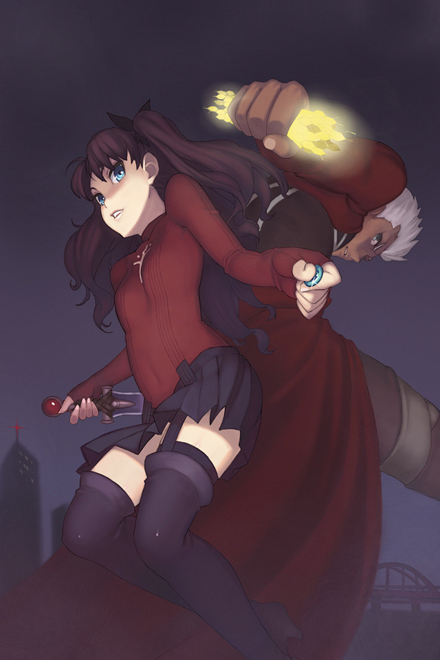 1boy1girlarcherblacklegwearblueeyesbootsdaggerdarksk