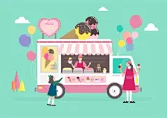 冰淇淋售卖车彩色手绘美食餐车插画