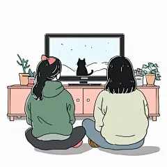 看电视的人物插画素材图