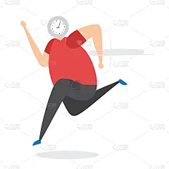 人与时钟头和运行，手绘矢量插图。
