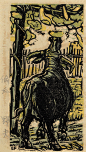 郑野夫（1909-1972）《偷瓜》，纸本 套色木刻，14×8cm，签名：偷瓜 野夫。