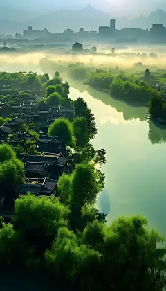 古镇小桥流水江南插画