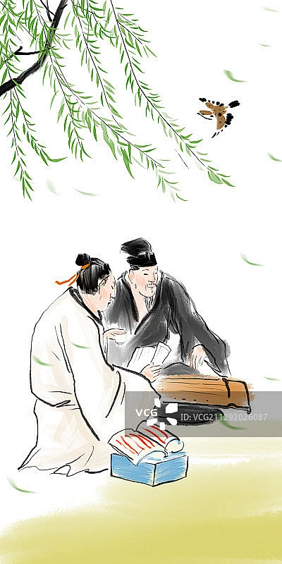 传统文化古典名著文学插图俞伯牙与钟子期高山流水图片素材-花瓣网