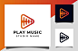 Play button icon vector with pulse music player design for multimedia music studios logo template