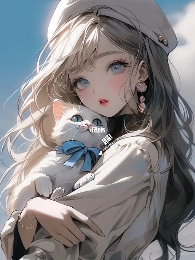 AI绘画 | 少女抱猫氛围感女生头像