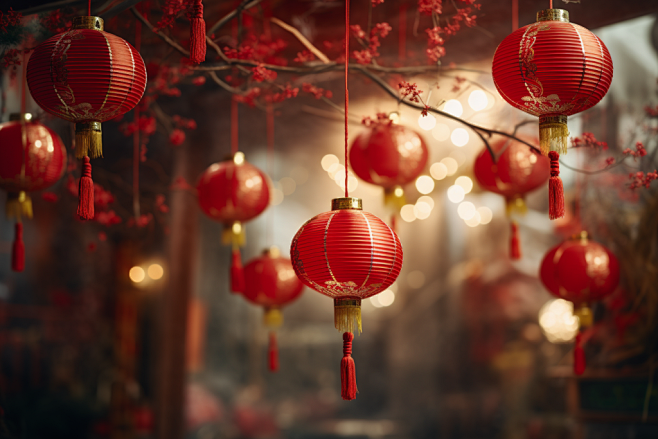 国风素材新年春节新春灯笼摄影图