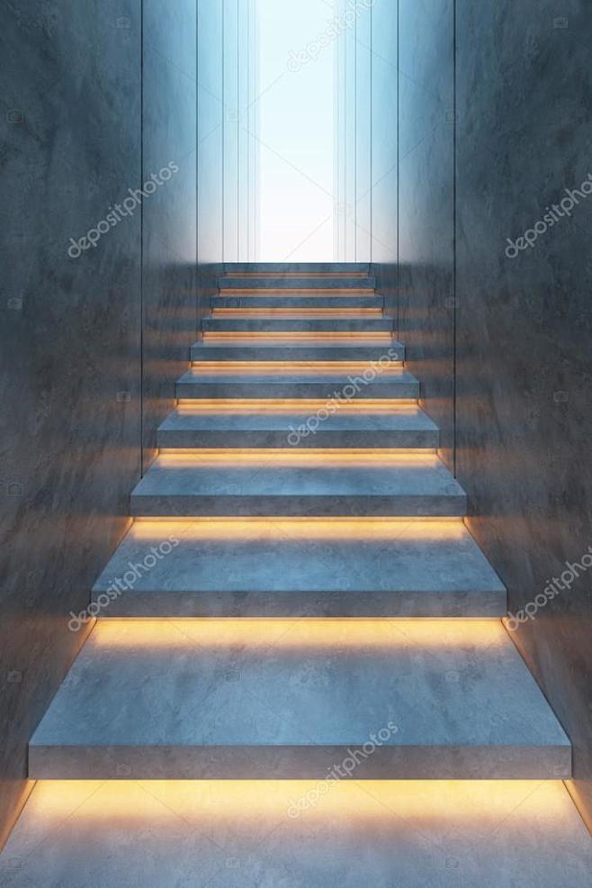 现代简约风格楼梯与夜间照明
