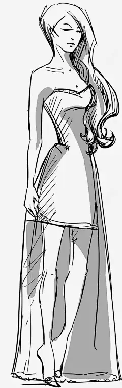 手绘线描模特png免抠素材_新图网 https://ixintu.com 时尚手绘 模特走秀 礼服 美丽女孩 人物插画 线描时装