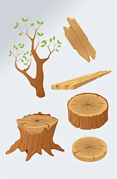 唯美手绘木头免抠元素