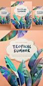 夏季热带植物海报PSD模板Summer tropical poster PSD template#ti289a7602 :  