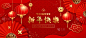 2022年中国新年，中国花灯和中国扇子金和红色，红色图案背景的横幅设计，