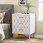 3-Drawer Nightstand Bedside Table, White Gold Sofa End Table