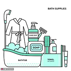沐浴洗浴清洁个人护理用具休闲生活插画图片下载-优图网