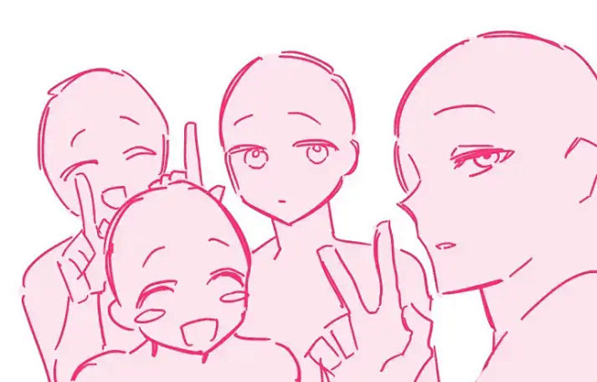 【板绘临摹】多人互动姿势参考~打打闹闹超温馨「多人线稿」