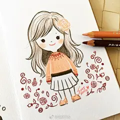 小清新漂亮女孩，彩铅手绘【插画师：Sorssora】 ​@插画印象 ​​​​