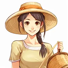 (2/4) 一个戴着草帽的女孩，手里拿着篮子，2d游戏艺术风格，真实主义，金缮，英俊，宫廷画，高清分辨率，肖像画(AI绘图来自WeDraw.art)
