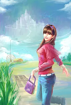 南孔雀  的插画 女孩去往天国