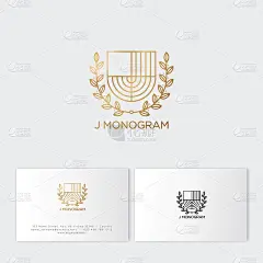 J字母组合。字母J象是带着月桂花环的盾牌。的身份。的名片。