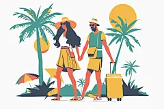 扁平风旅游旅行徒步插画
