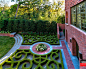 English Tudor Residence & Garden : English Tudor Estate Garden - Architecture by Dobbins+Crow Architects. Project features glass tile pool, antique brick, outdoor cabana, dining area, boxwood parterre and privacy screen planting.