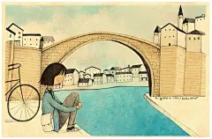 温馨的水彩画 充满天真与童趣的插画，好温暖！