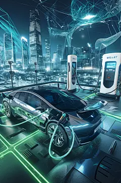 AI数字艺术3D立体新能源汽车节能环保插画模型