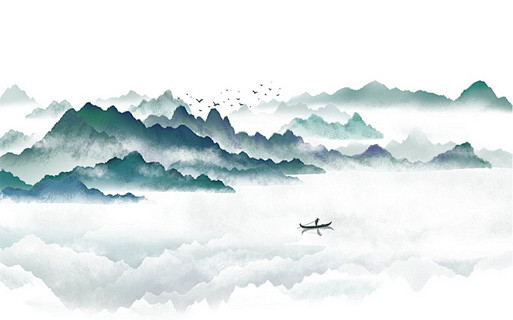 水墨山水风景原创插画素材