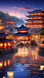 数字艺术古风建筑背景-众图网