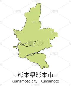 日本熊本县熊本市地图。翻译:熊本市，熊本县。