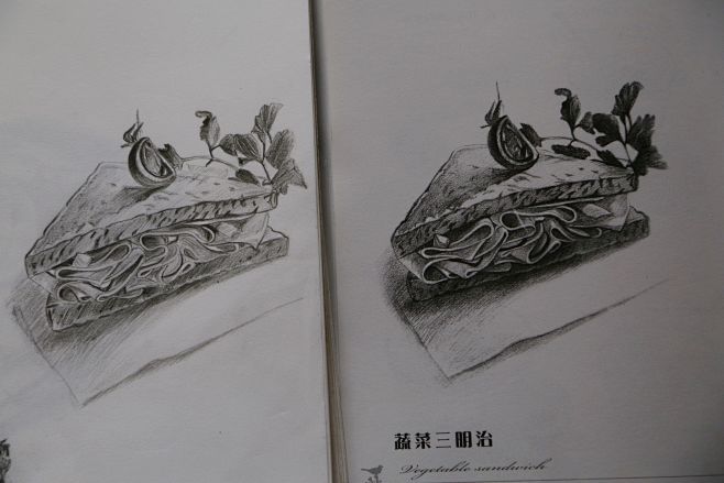 素描练习蔬菜三明治