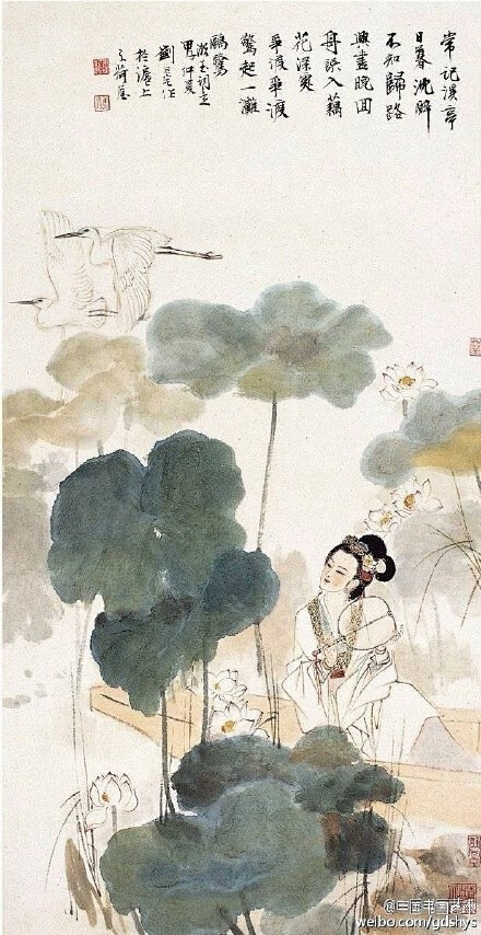刘旦宅荷塘消夏图常记溪亭日暮沈醉不知归路兴尽晚回舟误入藕花深处