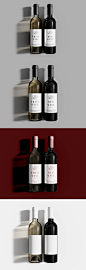 红白葡萄酒瓶品牌标签设计样机 (PSD)