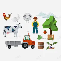 手绘农夫与家禽插画 车子 元素 免抠png 设计图片 免费下载 页面网页 平面电商 创意素材