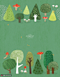野菌蘑菇山林树木绿色草地森林插画PSD图片下载-优图网