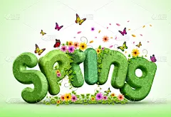 Spring 3D渲染文本Spring海报设计插图