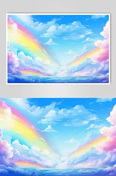 AI数字艺术卡通彩虹风景插画背景图
