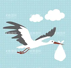 卡通送子鹤矢量  - 源文件下载【酷图网】水玉点,云朵,天空,包裹,送子鹤,仙鹤,eps,ai,矢量,高清图片,素材,