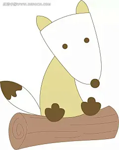 坐在木头上可爱的小狐狸AI|插画|动物|绘画|卡通|卡通人物|卡通人物图片|可爱|漫画人物|木头|人物素材|人物图片|矢量人物|矢量素材|手绘|小狐狸