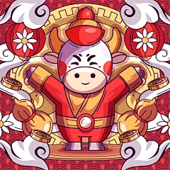 卡通手绘国潮复古新年春节12十二生肖动物兔子矢量插画ai设计素材-淘宝网