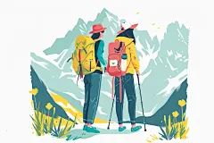 扁平风旅游踏青手绘插画