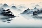 写意画中国风水墨山水画装饰插画