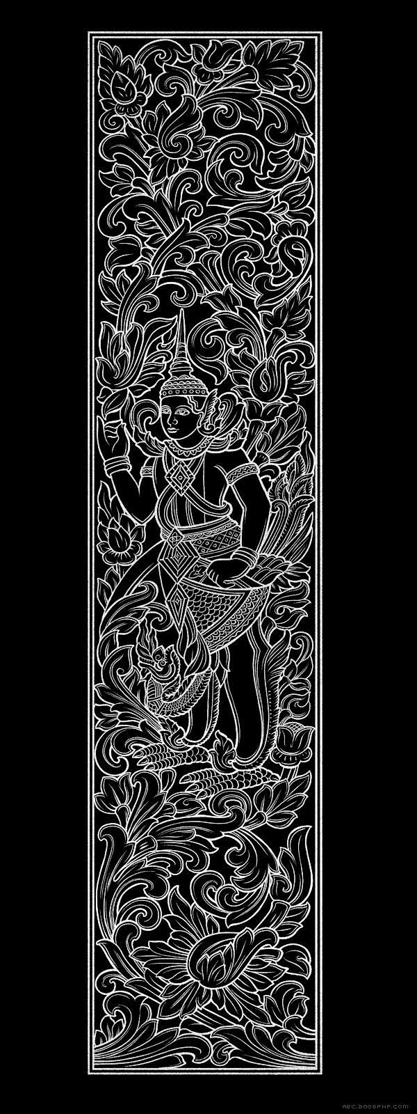 Khmer-精致寺庙佛教花纹图像插画--...