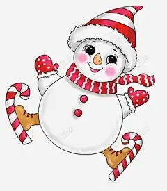 卡通滑雪小雪人红色条纹围巾帽子 页面网页 平面电商 创意素材