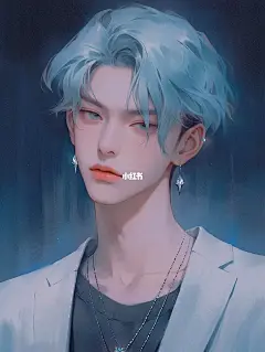 AI绘图｜蓝发帅哥