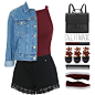 A fashion look from October 2015 featuring red top, vintage jacket and high-waisted denim shorts. Browse and shop related looks.