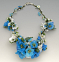 Necklace | Barbara Caraway. 'Himalayan Blue Poppies' Lampwork/glass