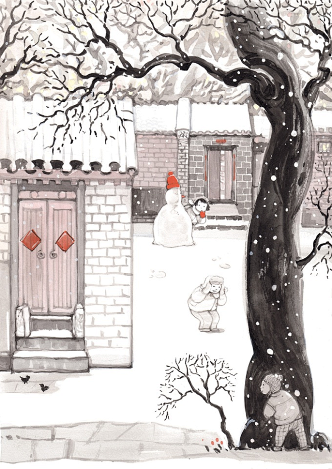 打雪仗 ~ 插画家园 肚子《小小胡同》